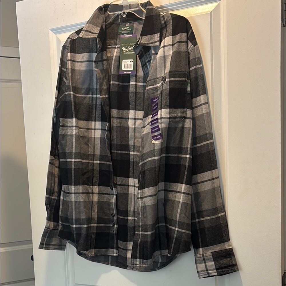 Woolrich Men's Black and Gray Plaid Button Down Shirt